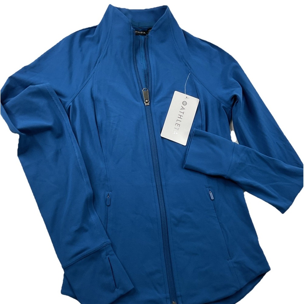 Athleta Salutation Jacket Women Sz 2XS Full Zip Athletic Thumb Holes Teal NWT